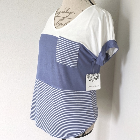 S - Late August - Striped Soft Pocket Tee - Picture 2 of 9